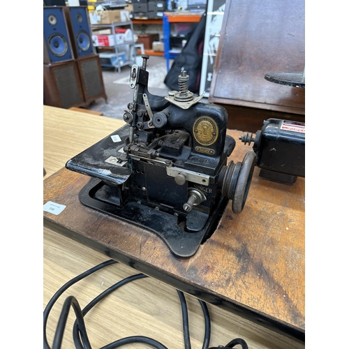 758 - A 1950 Singer 81K7 two thread over-edge chain stitch 3300SPM industrial over locking machine with fo... 