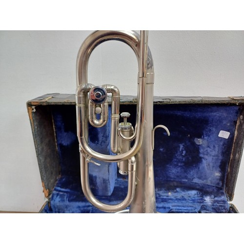 665 - A cased F.E. Olds & Son Duratone valve-rotor mellophone with mouthpiece