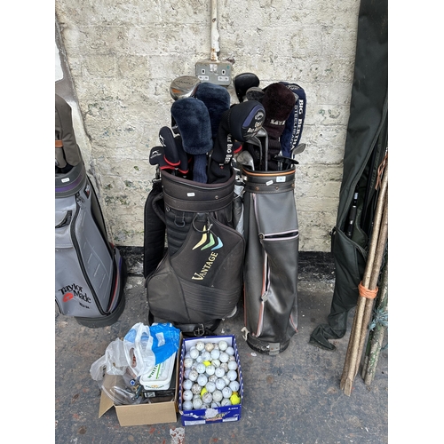 788 - A collection of golfing items to include vintage carry bag, golf balls, tees, accessories and clubs ... 