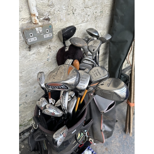 788 - A collection of golfing items to include vintage carry bag, golf balls, tees, accessories and clubs ... 