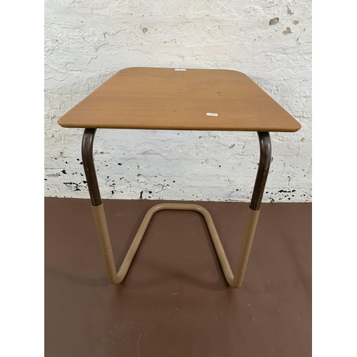 111 - A mid 20th century Staples & Co. Ltd. oak and tubular metal Cantilever table - approx. 65cm high x 5... 