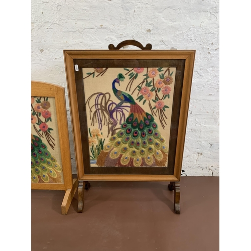 140 - Two wooden framed tapestry fire screens - largest approx. 82cm high x 53cm wide