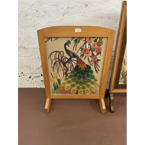 140 - Two wooden framed tapestry fire screens - largest approx. 82cm high x 53cm wide