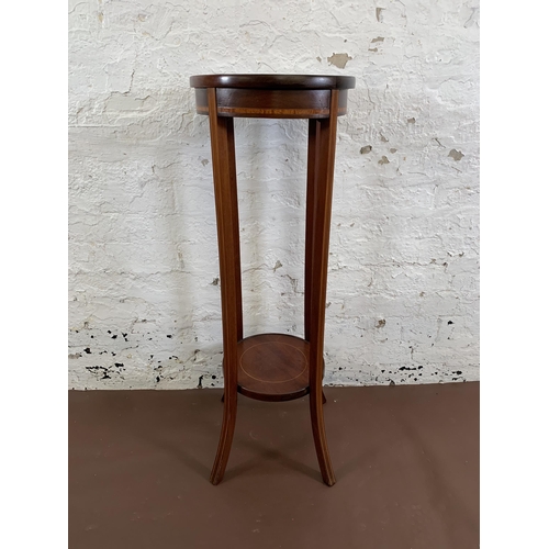 170 - An Edwardian inlaid mahogany circular two tier jardinière stand - approx. 96cm high x 33cm diameter