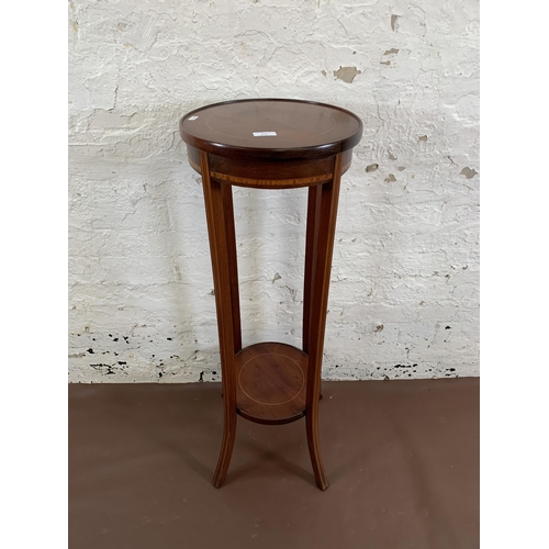 170 - An Edwardian inlaid mahogany circular two tier jardinière stand - approx. 96cm high x 33cm diameter