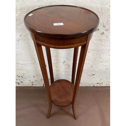 170 - An Edwardian inlaid mahogany circular two tier jardinière stand - approx. 96cm high x 33cm diameter