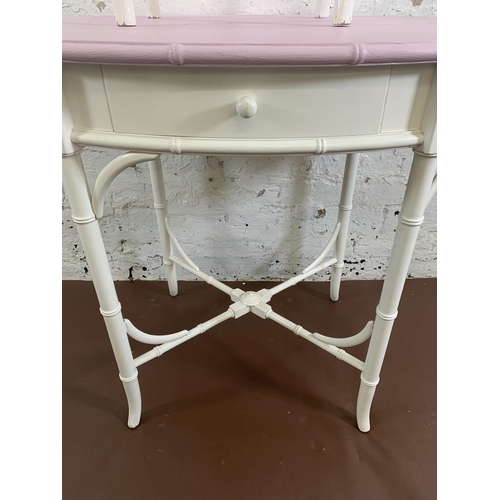 88 - A white painted faux bamboo oval dressing table and stool - approx. 75cm high x 90cm wide x 56cm dee... 