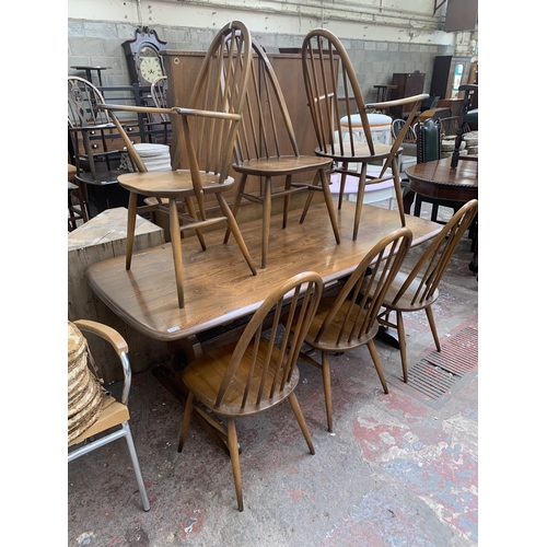 92 - An Ercol Golden Dawn elm and beech dining table and six Quaker dining chairs - table approx. 72cm hi... 