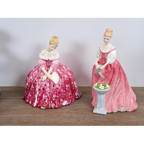 291 - Five Royal Doulton figurines, Wintertime HN 3622, Milk Maid HN 4305, Guy Fawkes HN 3271, Victoria HN... 