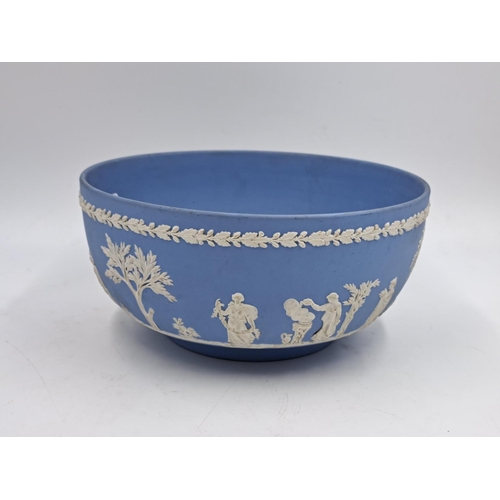 299A - A Wedgwood pale blue Jasperware circular footed bowl - approx. 20cm diameter