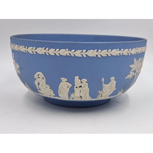 299A - A Wedgwood pale blue Jasperware circular footed bowl - approx. 20cm diameter