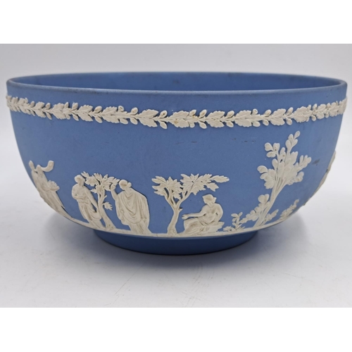 299A - A Wedgwood pale blue Jasperware circular footed bowl - approx. 20cm diameter