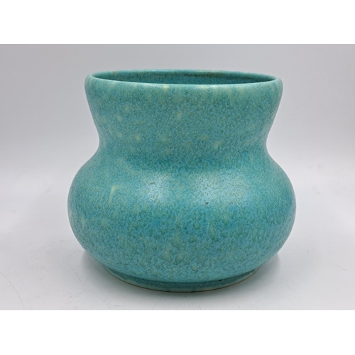 299B - An Art Deco Royal Lancastrian green mottled glazed vase, no. 2151 - approx. 15cm high