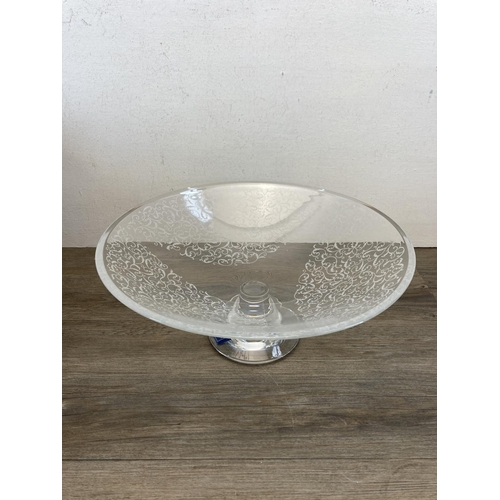 301 - A boxed Mikasa Taffetas glass circular footed bowl - approx. 36cm diameter