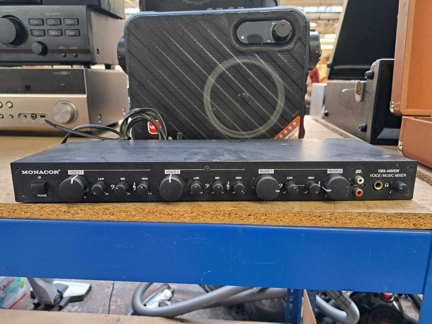 Three items, one Monacor VMX-440/SW voice/music mixer, one VeGue VS ...