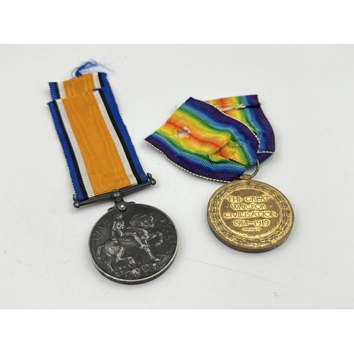 2027 - Two WWI medal pair presented to 48980 Pte. A.E. Abbey Rif. Brig.