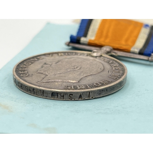 2029 - Three WWI South African items presented to 5588 Pte. W. T. Chrisholm 6th S.A.I., one medal pair and ... 