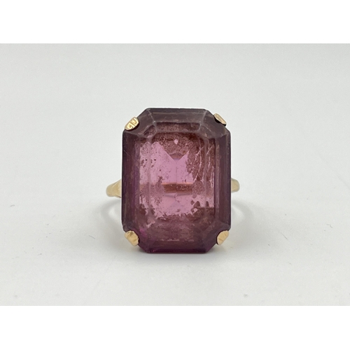 2231 - A 9ct gold amethyst set cocktail ring, size O - approx. gross weight 6.9g