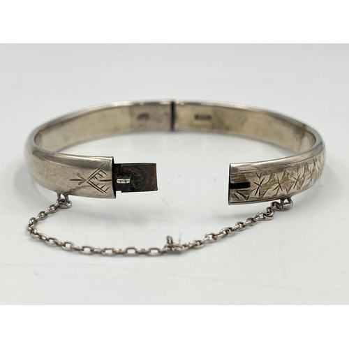 2234 - A Charles Horner hallmarked Chester silver foliate etched bangle, dated 1915 - approx. gross weight ... 