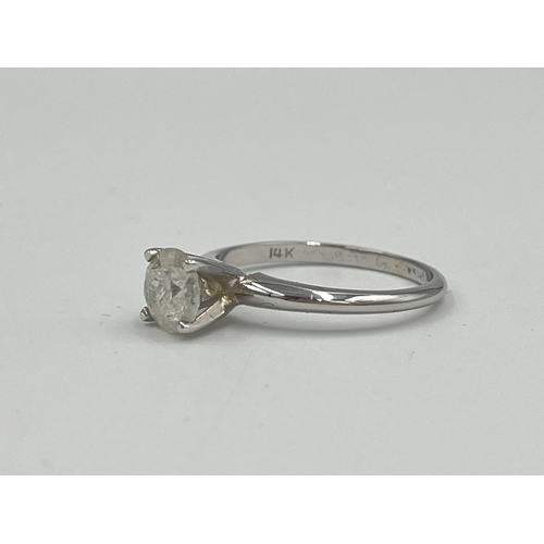 2238 - A 14ct white gold 1ct natural diamond solitaire ring, colour range G-I, round cut 6.2mm, size M - ap... 