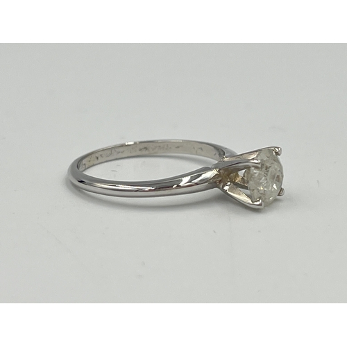 2238 - A 14ct white gold 1ct natural diamond solitaire ring, colour range G-I, round cut 6.2mm, size M - ap... 