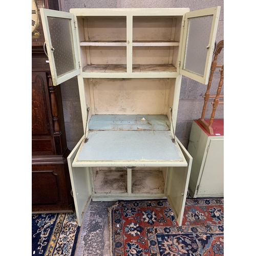 135B - A 1950s green painted kitchen cabinet - approx. 169cm high x 76cm wide x 39cm deep