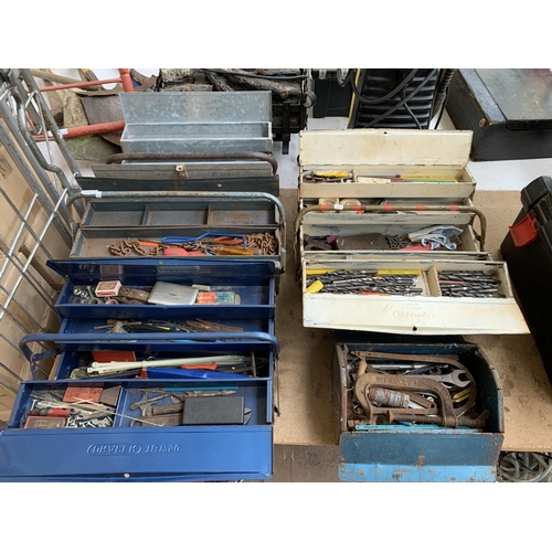 858 - Five metal tool boxes containing various hand tools