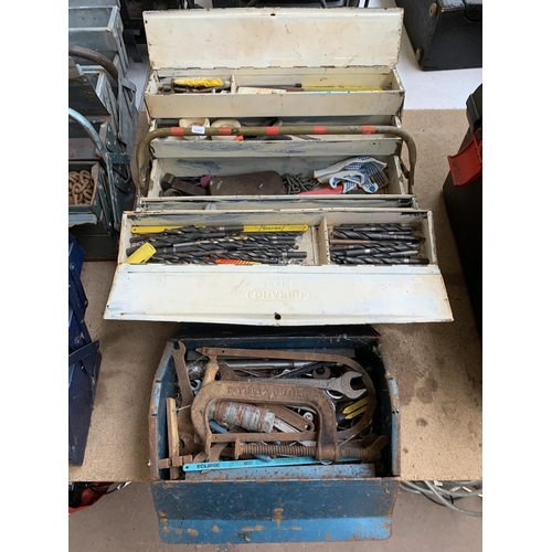 858 - Five metal tool boxes containing various hand tools