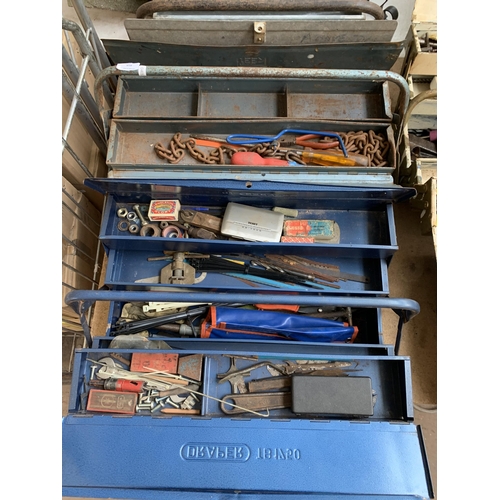 858 - Five metal tool boxes containing various hand tools