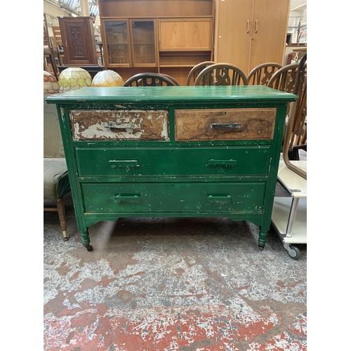 147 - An Edwardian green painted chest of drawers - approx. 84cm high x 107cm wide x 50cm deep