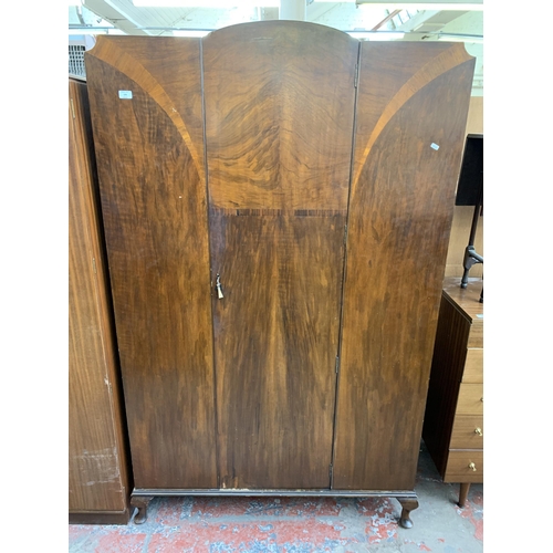 155 - An Art Deco walnut single door wardrobe - approx. 193cm high x 118cm wide x 48cm deep