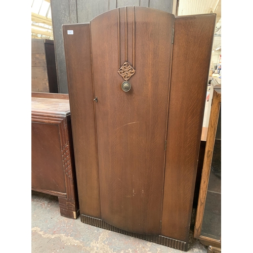 156 - A mid 20th century Art Deco style oak single wardrobe - approx. 152cm high x 84cm wide x 50cm deep