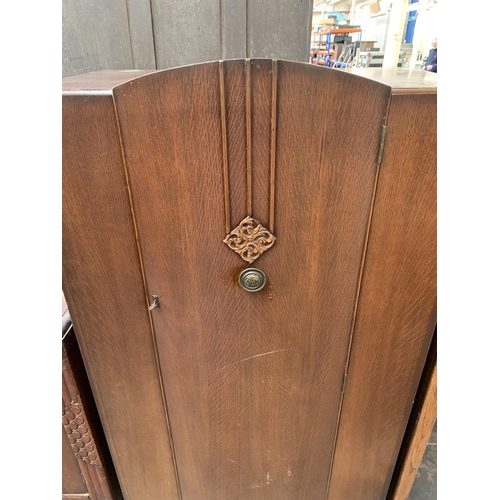 156 - A mid 20th century Art Deco style oak single wardrobe - approx. 152cm high x 84cm wide x 50cm deep