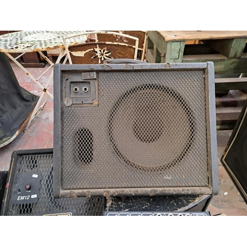 791 - Six items, four wedge monitor speakers to include Carlsbro EM12, Kinetics K100M etc., one pair of Da... 