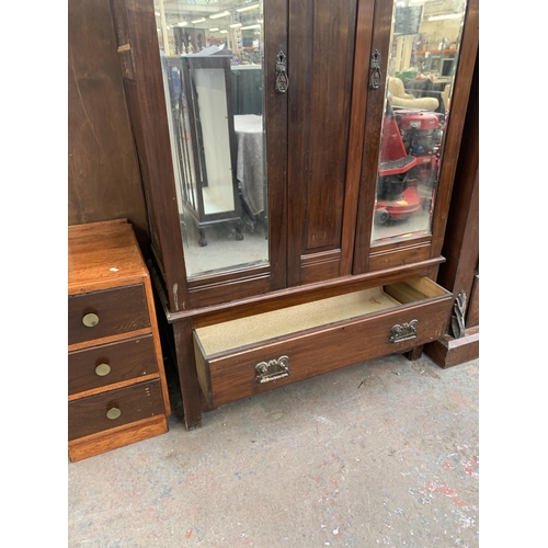 195 - An Edwardian inlaid mahogany double mirror door wardrobe - approx. 212cm high x 107cm wide x 46cm de... 