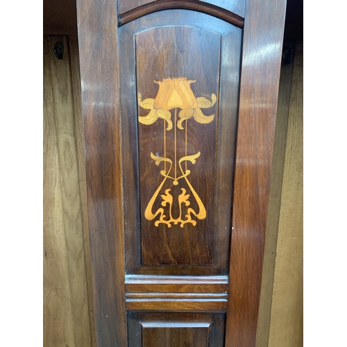 195 - An Edwardian inlaid mahogany double mirror door wardrobe - approx. 212cm high x 107cm wide x 46cm de... 