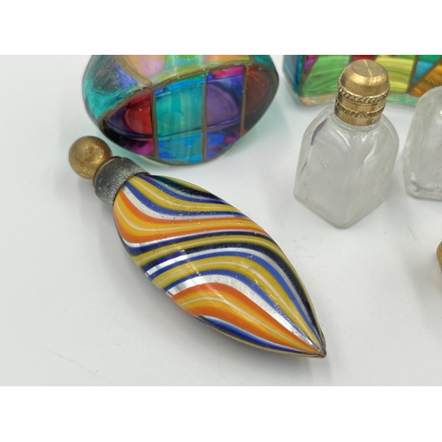 2025 - Ten art glass scent bottles to include millefiori, French etc.