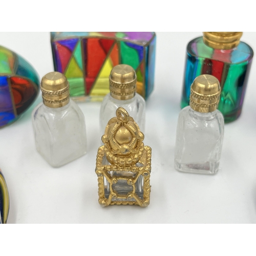 2025 - Ten art glass scent bottles to include millefiori, French etc.