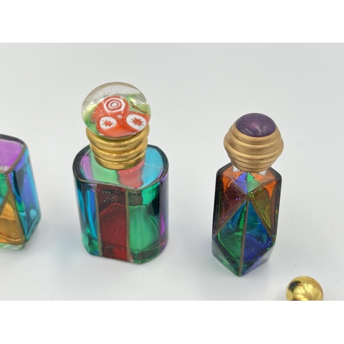 2025 - Ten art glass scent bottles to include millefiori, French etc.