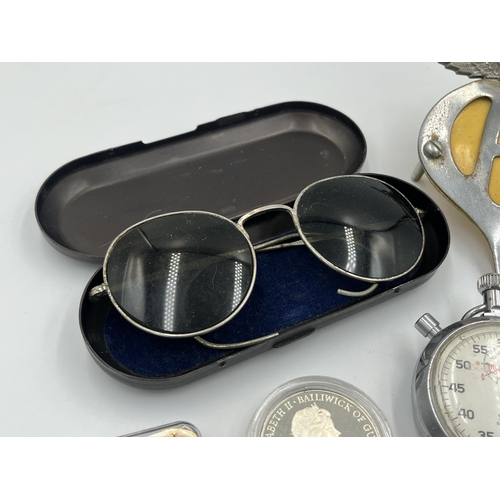 2027 - A collection of vintage items to include Smiths Sport Timer stopwatch, pair of cased military issued... 