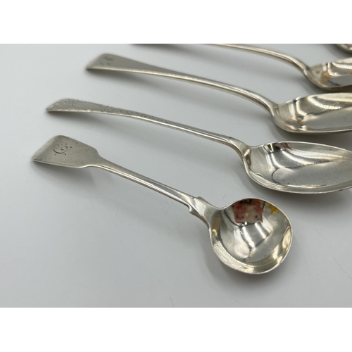 2047 - Five hallmarked sterling silver spoons, four George III Lister & Sons and one Sheffield W. S. Savage... 