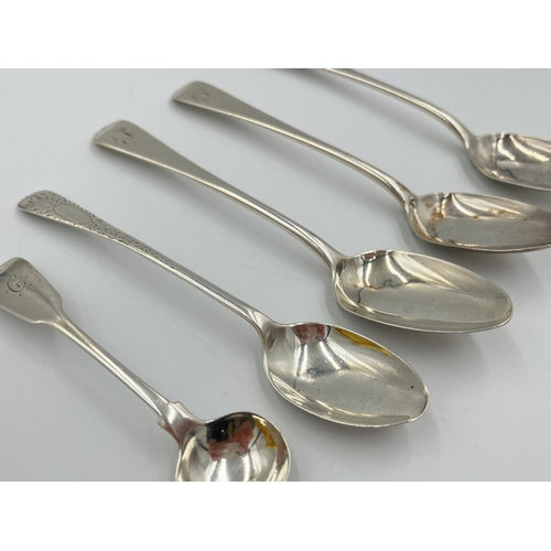 2047 - Five hallmarked sterling silver spoons, four George III Lister & Sons and one Sheffield W. S. Savage... 