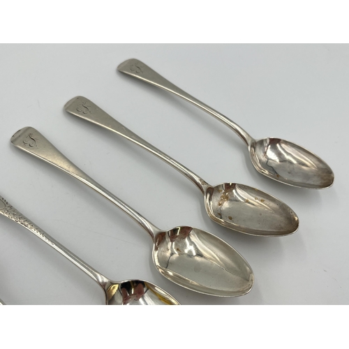 2047 - Five hallmarked sterling silver spoons, four George III Lister & Sons and one Sheffield W. S. Savage... 