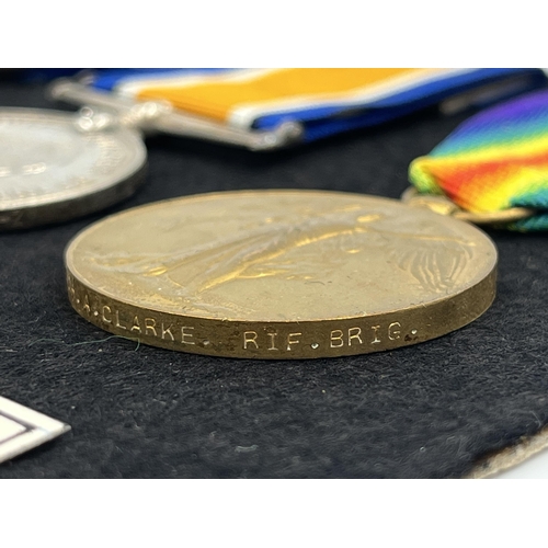 2051 - A WWI British medal trio presented to Z-2351 Pte. H.A. Clarke Rif. Brig. who was killed in action on... 