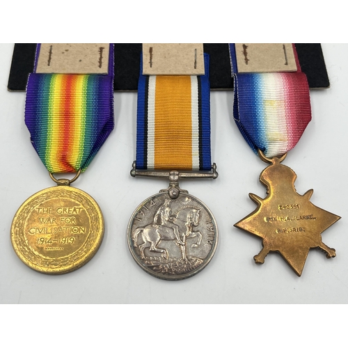 2051 - A WWI British medal trio presented to Z-2351 Pte. H.A. Clarke Rif. Brig. who was killed in action on... 