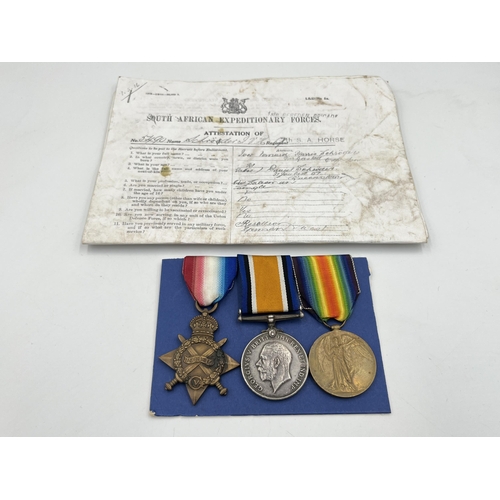 2055 - A WWI South African medal trio presented to Sjt. I.V.H. Schroder 9th S.A.H. with printouts of relate... 