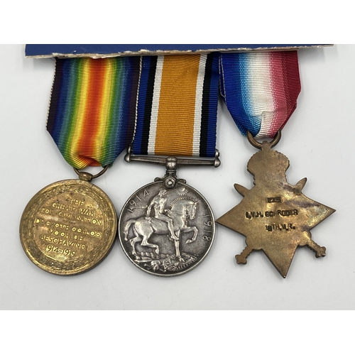 2055 - A WWI South African medal trio presented to Sjt. I.V.H. Schroder 9th S.A.H. with printouts of relate... 