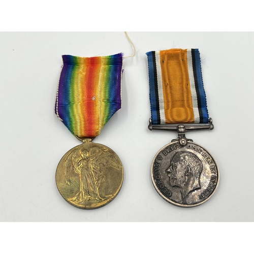 2056 - A WWI medal pair presented D-9603 Pte. H.M. Jones 6-D. Gds. who was killed in action from wounds rec... 