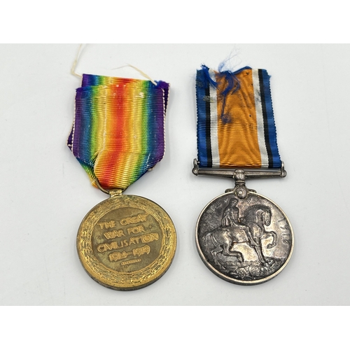 2056 - A WWI medal pair presented D-9603 Pte. H.M. Jones 6-D. Gds. who was killed in action from wounds rec... 