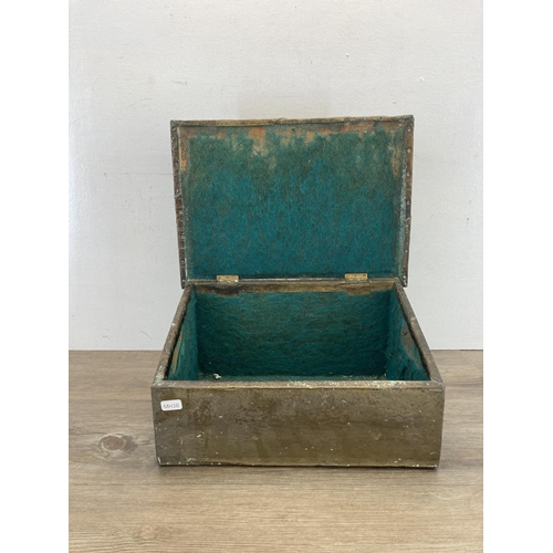 454 - A vintage brass slipper box - approx. 21cm high x 39cm wide x 28cm deep